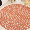 JONATHAN Y Moroccan Geometric Indoor Outdoor Round Area Rug 5 Ft Orange/Cream, Ourika Textured Weave for Backyard, Patio, Porch, Easy-Cleaning, High Traffic, Pet-Friendly, Non-Shedding (SMB108P-5R)