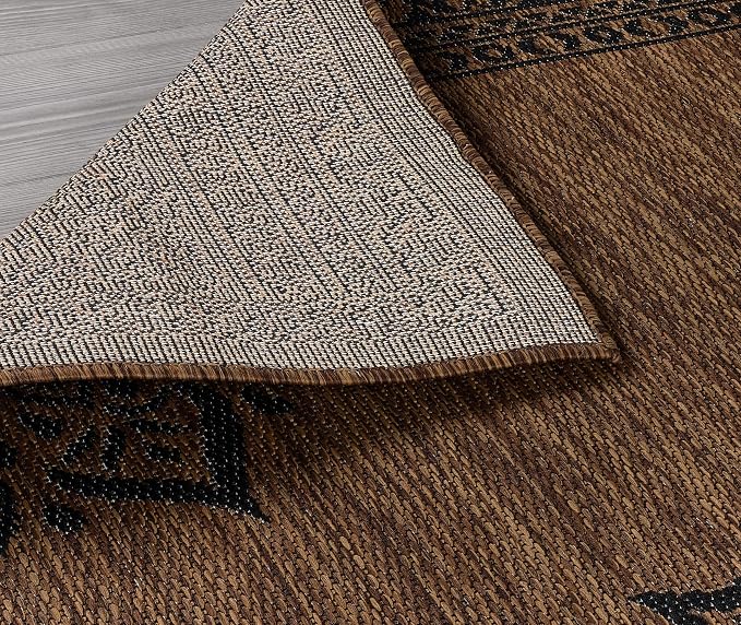 CAMILSON Outdoor Rug, 5x7 Medallion Nut Brown Black Modern Area Rugs for Indoor and Outdoor Patios, Kitchen and Hallway Mats, Washable Porch Deck Outside Carpet (Medallion Nut Brown Black, 5 x 7)