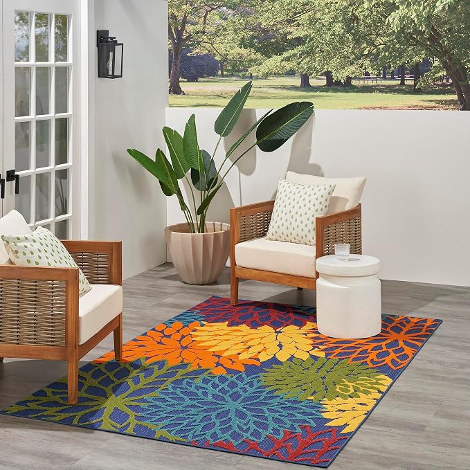 Nourison Home Aloha Navy Multicolor 3'6" x 5'6" Area Rug - Easy Clean, Non Shedding, Bed Room, Living Room, Dining Room, Kitchen (4' x 6')