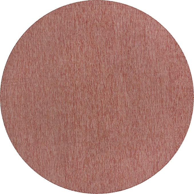 Unique Loom Collection Casual Transitional Solid Heathered Indoor/Outdoor Flatweave Area Rug (10' 8" Round, Rust Red/Beige)