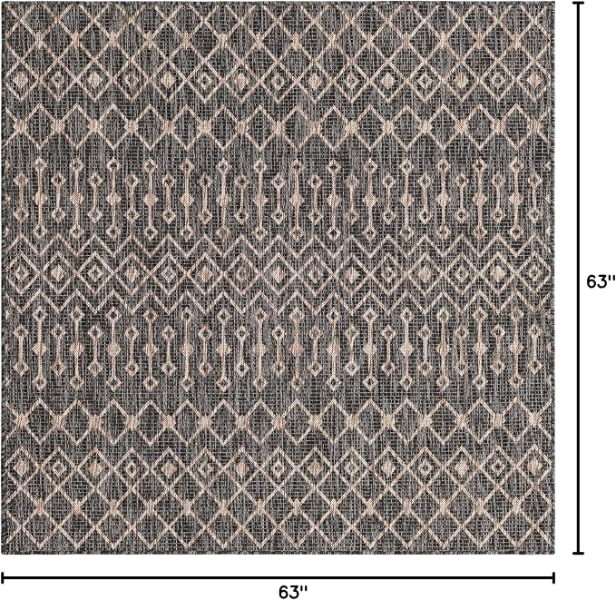 Unique Loom Outdoor Trellis Collection Area Rug - Tribal Trellis (5' 3" Square, Charcoal Gray/ Natural)
