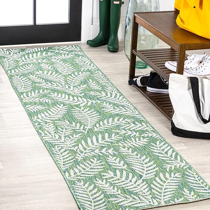 JONATHAN Y Palm Frond Indoor Outdoor Runner Rug 2X8 Cream/Green, Nevis for Backyard, Patio, Porch, Easy-Cleaning, High Traffic, Pet-Friendly, Non-Shedding (SMB119G-28)