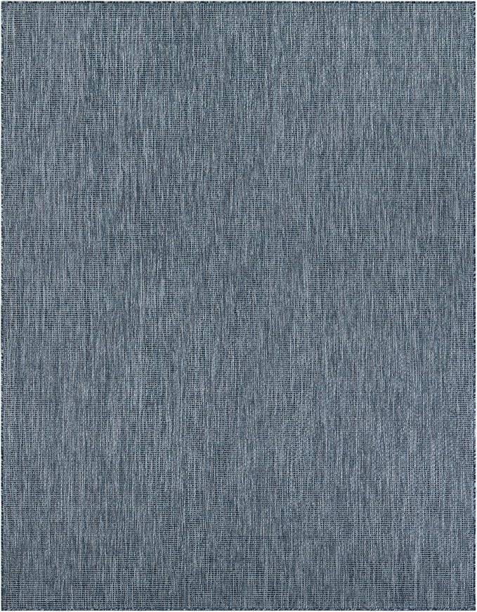 Unique Loom Outdoor Solid Collection Area Rug (7' 10" x 10' Rectangle Blue/Navy Blue)
