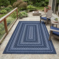 Garvee Indoor Outdoor Rug 8x10 Easy Jute Washable Rug Non Slip Braided-Print Neutral Rugs for Living Room Ultra-Thin Non-Shedding Farmhouse Rugs Foldable Carpet for Bedroom Kitchen Porch Navy Blue