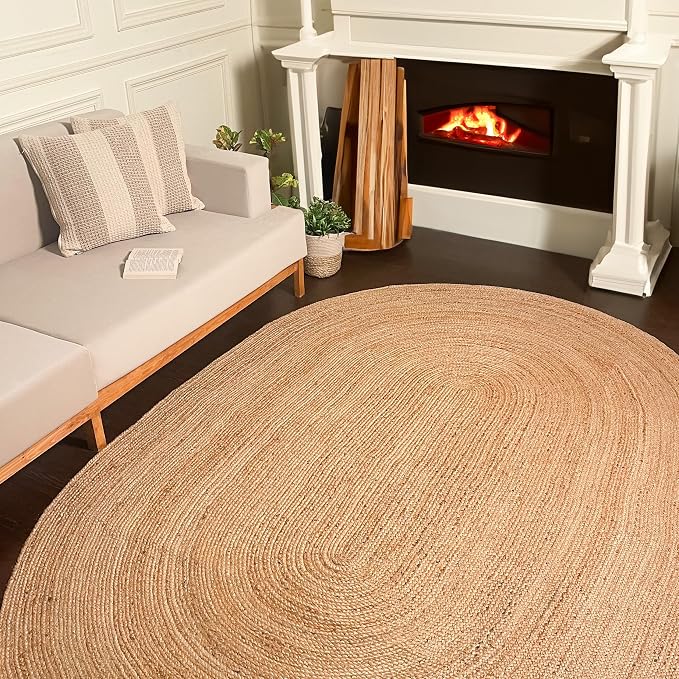 Chardin home Hand Woven Natural Jute Braided Area Rug – 6x9 Feet Oval | Vintage Boho Reversible Rug for Living Room, Bedroom, Dining Area, Entryway | Farmhouse Natural Fiber Floor Covering