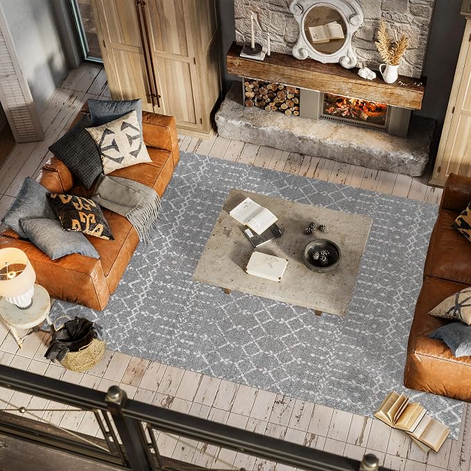 JONATHAN Y Boho Vintage Diamond Gray/Ivory Indoor Area Rug 12X18 ft, Moroccan Hype for Living Room, Bedroom, Kitchen, Office, Easy-Cleaning, High Traffic, Pet-Friendly, Non-Shedding (MOH101C-18)