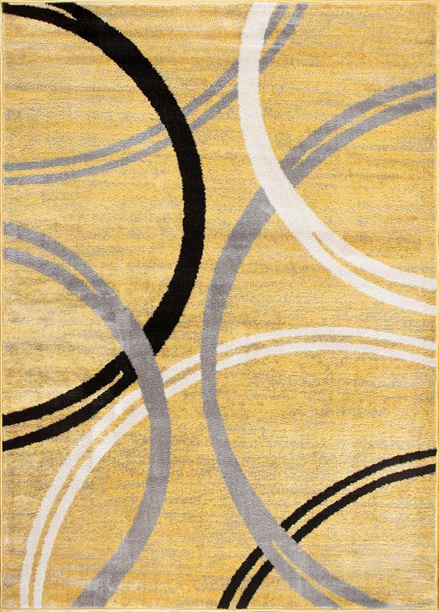 Rugshop Wavy Circles Non-Shedding Living Room Area Rug Yellow 6'6" x 9' | Rectangular, Size 6'6" x 9', Bedroom, Dining Room, Home Office, Kitchen, Entryway, Hallway, Nursery, Kids Room, Guest Room