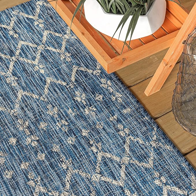 JONATHAN Y Moroccan Geometric Indoor Outdoor Square Area Rug 3X3 Navy/Light Gray, Ourika Textured Weave for Backyard, Patio, Porch, Easy-Cleaning, High Traffic, Pet-Friendly, Non-Shedding SMB108B-3SQ