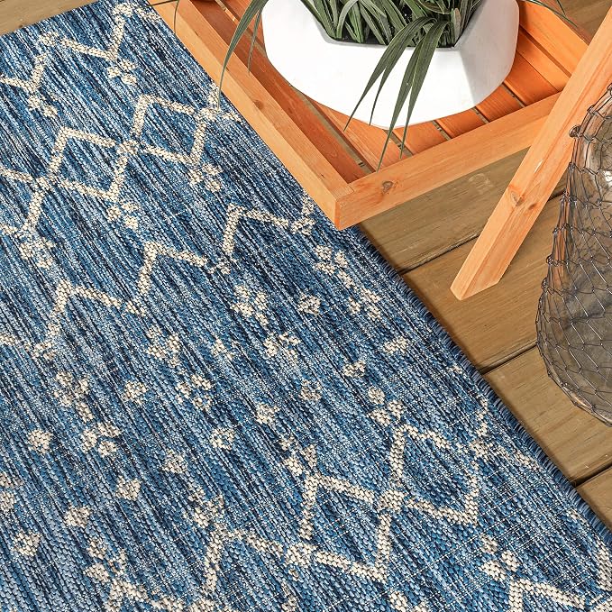 JONATHAN Y Moroccan Geometric Indoor Outdoor Area Rug 9X12 Navy/Light Gray, Ourika Textured Weave for Backyard, Patio, Porch, Easy-Cleaning, High Traffic, Pet-Friendly, Non-Shedding (SMB108B-9)