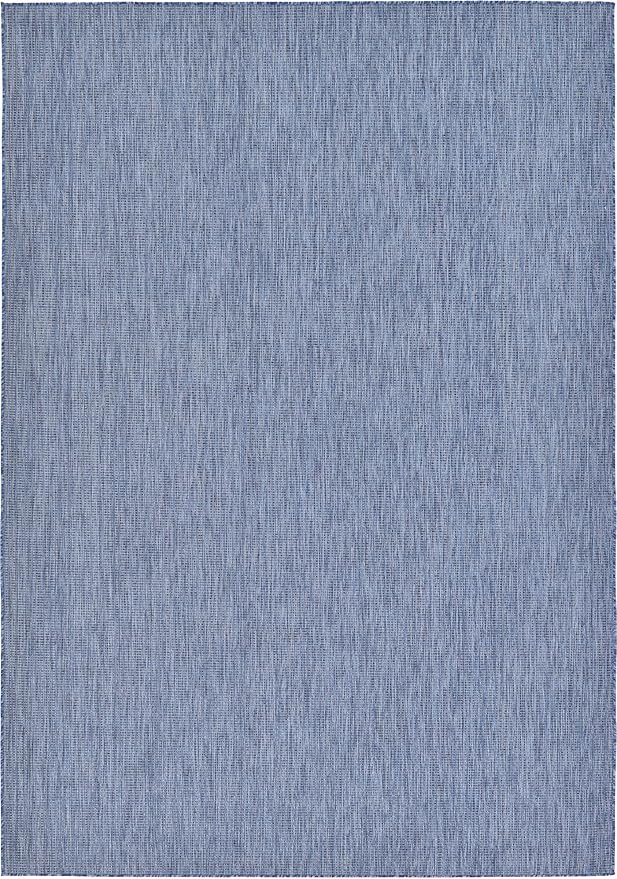 Unique Loom Collection Casual Transitional Solid Heathered Indoor/Outdoor Flatweave Area Rug (8' x 11' 4" Rectangle, Blue/Navy Blue)
