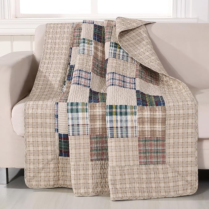 Greenland Home Oxford 100% Cotton Throw Blanket, Tan 50 x 60 in