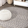 JONATHAN Y Moroccan Geometric Indoor Outdoor Round Area Rug 9 Ft Light Gray/Black, Ourika Textured Weave for Backyard, Patio, Porch, Easy-Cleaning, High Traffic Pet-Friendly, Non-Shedding SMB108E-9R