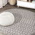 JONATHAN Y Moroccan Geometric Indoor Outdoor Round Area Rug 8 Ft Light Gray/Black, Ourika Textured Weave for Backyard, Patio, Porch, Easy-Cleaning, High Traffic Pet-Friendly, Non-Shedding SMB108E-8R