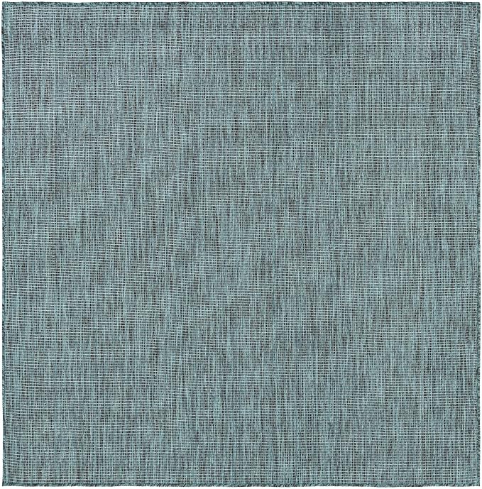 Unique Loom Outdoor Solid Collection Area Rug (6' 1" Square Teal/Navy Blue)
