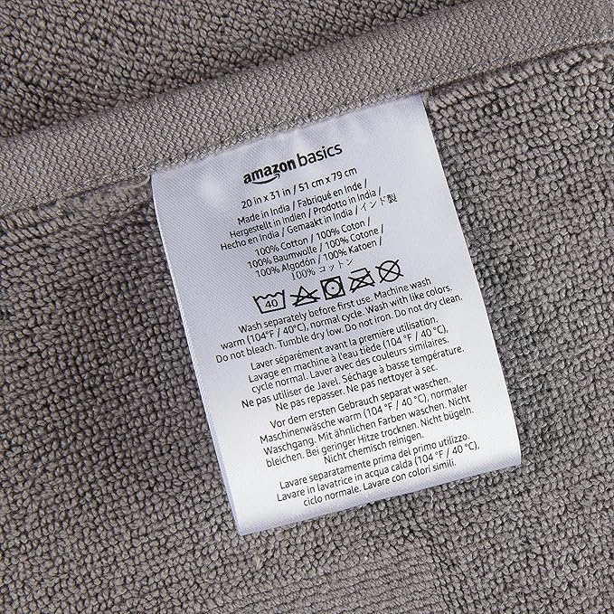 Amazon Basics Banded Bathroom Bath Rug Mat, Machine Washable, 100% Cotton, 31" x 20", Powder Gray (Pack of 2)