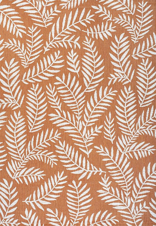JONATHAN Y Palm Frond Indoor Outdoor Area Rug 4X6 Orange/Cream, Nevis for Backyard, Patio, Porch, Easy-Cleaning, High Traffic, Pet-Friendly, Non-Shedding (SMB119E-4)