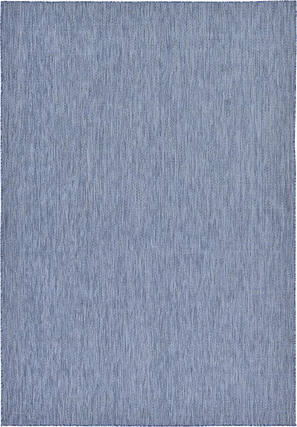 Unique Loom Collection Casual Transitional Solid Heathered Indoor/Outdoor Flatweave Area Rug (7' 1" x 10' Rectangle, Blue/Navy Blue)