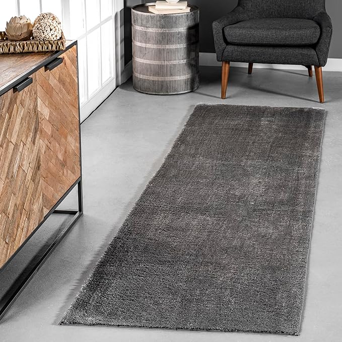 nuLOOM Loni Dark Grey Solid Washable Runner Rug, 2' x 6'