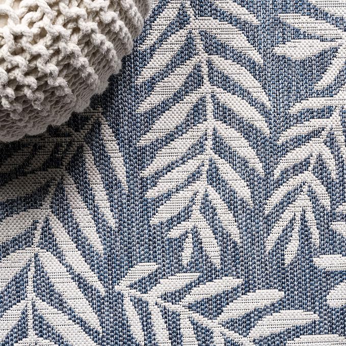 JONATHAN Y Palm Frond Indoor Outdoor Square Area Rug 5X5 Navy/Ivory, Nevis for Backyard, Patio, Porch, Easy-Cleaning, High Traffic, Pet-Friendly, Non-Shedding (SMB119B-5SQ)