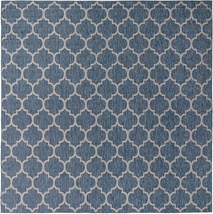 Unique Loom Outdoor Trellis Collection Area Rug - Trellis (Square 13' 0" x 13' 0", Navy Blue/ Ivory)