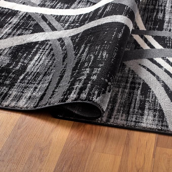 Rugshop Wavy Circles Modern Fade-Resistant Area Rug Black 6'6" x 9' | High Traffic,Fade Resistant, Living Room, Bedroom, Dining Room, Home Office, Kitchen, Entryway, Hallway, Nursery,Basement