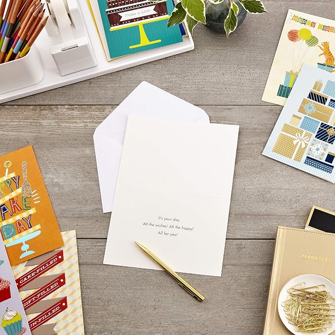 Hallmark All Occasion Cards Assortment Box with Envelopes, Handmade Greeting Card Organizer Box with Dividers, Watercolor Dots (Pack of 24) & Handmade Birthday Cards Assortment, Happy Cake Day