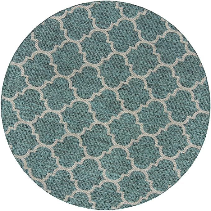 Unique Loom Outdoor Trellis Collection Area Rug (8' Round, Teal/ Gray)