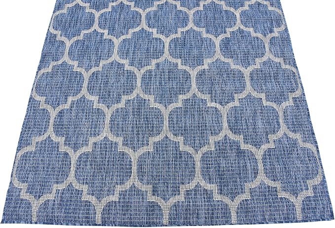 Unique Loom Outdoor Trellis Collection Area Rug (5' 3" x 8' Rectangle, Navy Blue/ Ivory)