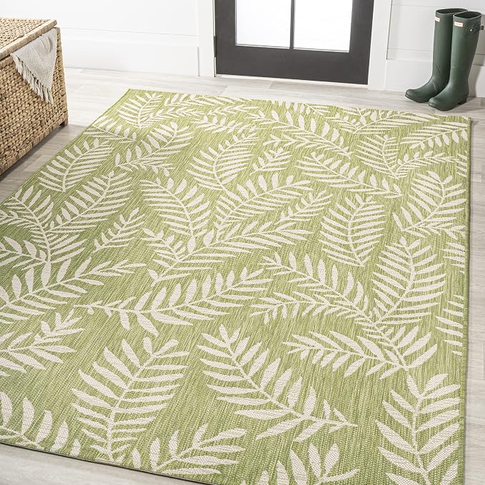 JONATHAN Y Palm Frond Indoor Outdoor Area Rug 3X5 Green/Cream, Nevis for Backyard, Patio, Porch, Easy-Cleaning, High Traffic, Pet-Friendly, Non-Shedding (SMB119D-3)