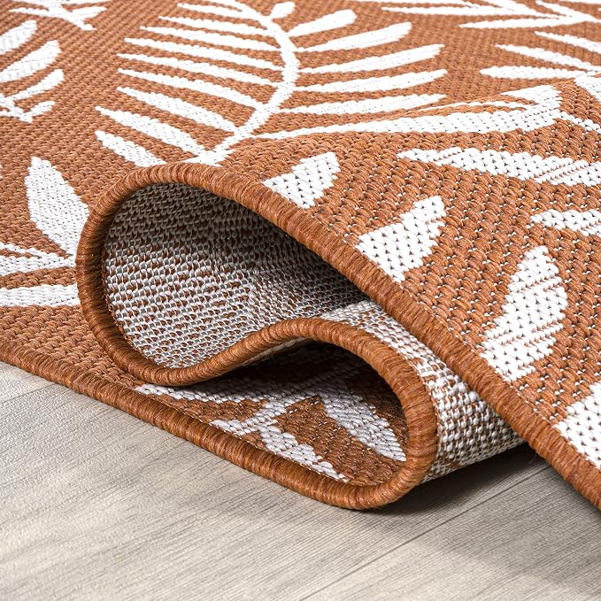 JONATHAN Y Palm Frond Indoor Outdoor Area Rug 5X8 Orange/Cream, Nevis for Backyard, Patio, Porch, Easy-Cleaning, High Traffic, Pet-Friendly, Non-Shedding (SMB119E-5)