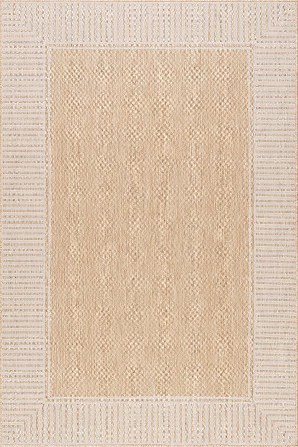 Nuloom Asha Tan/Ivory, 10' x 14', Casual, Striped Border, Soft and Cozy, High Traffic, Easy Clean, Durable Area Rug for Indoor/Outdoor Patio, Deck, Porch, Garden, Courtyard