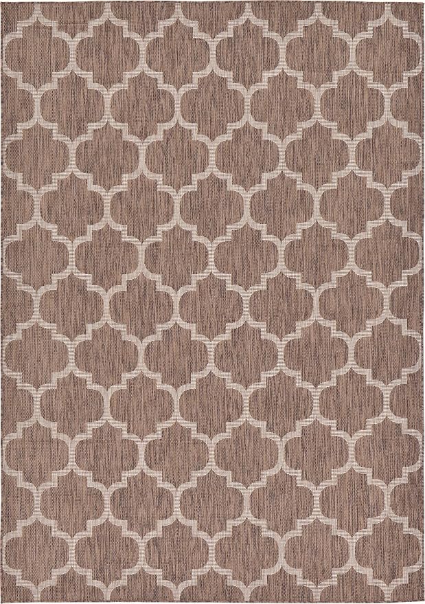 Unique Loom Outdoor Trellis Collection Area Rug (7' 1" x 10' Rectangle, Brown/ Ivory)