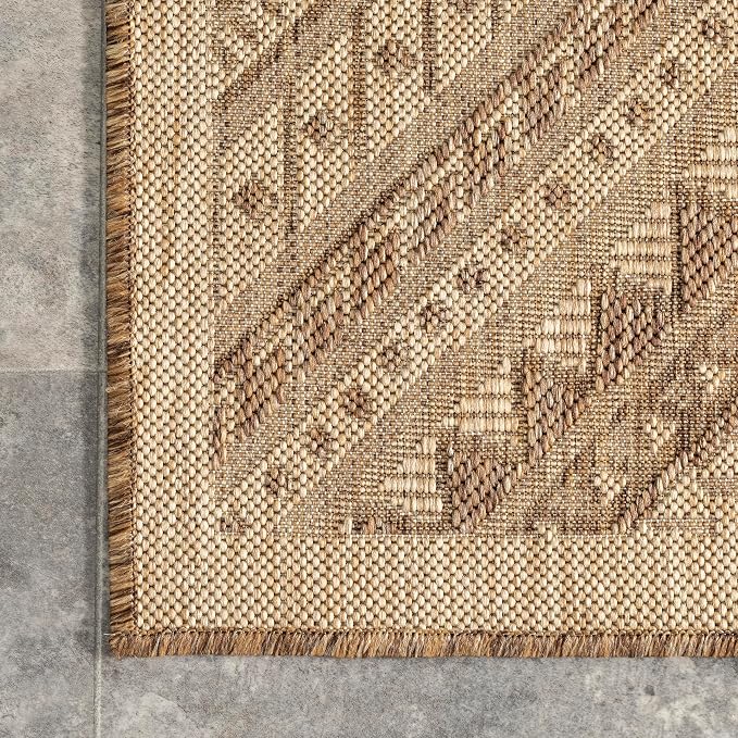 Nuloom Outdoor Performance Collection Landry Brown/Ivory, 6'7" Round, Soft, High Traffic, Stain Resistant, Easy Clean, Durable Area Rug for Indoor/Outdoor Patio, Deck, Porch, Garden, Courtyard