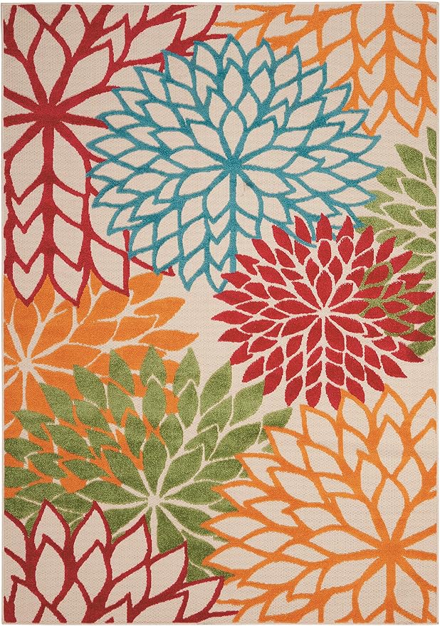 Nourison Home Aloha Indoor/Outdoor Green 3'6" x 5'6" Area Rug, Tropical, Botanical, Easy Clean, Non Shedding, Bed Room, Living Room, Dining Room, Deck, Backyard, Patio (3x5)
