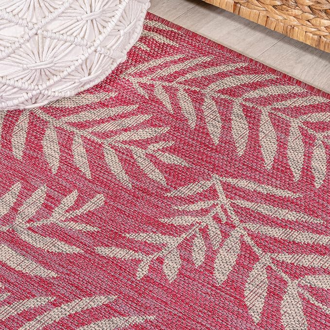 JONATHAN Y Palm Frond Indoor Outdoor Square Area Rug 5X5 Fuchsia/Light Gray, Nevis for Backyard, Patio, Porch, Easy-Cleaning, High Traffic, Pet-Friendly, Non-Shedding (SMB119F-5SQ)