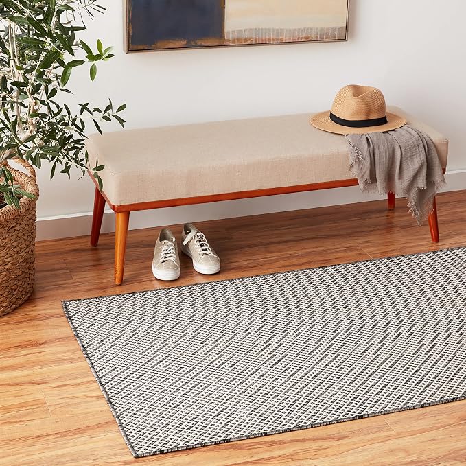 Nourison Home Courtyard Ivory Charcoal 3' x 5' Area Rug - Easy Clean, Non Shedding, Bed Room, Living Room, Dining Room, Kitchen (3' x 5')