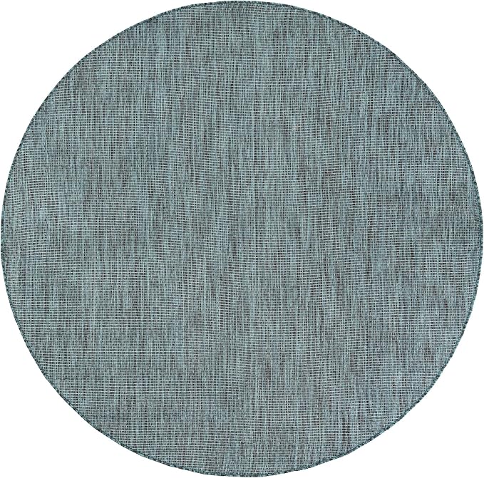 Unique Loom Outdoor Solid Collection Area Rug (5' 3" Round Teal/Navy Blue)