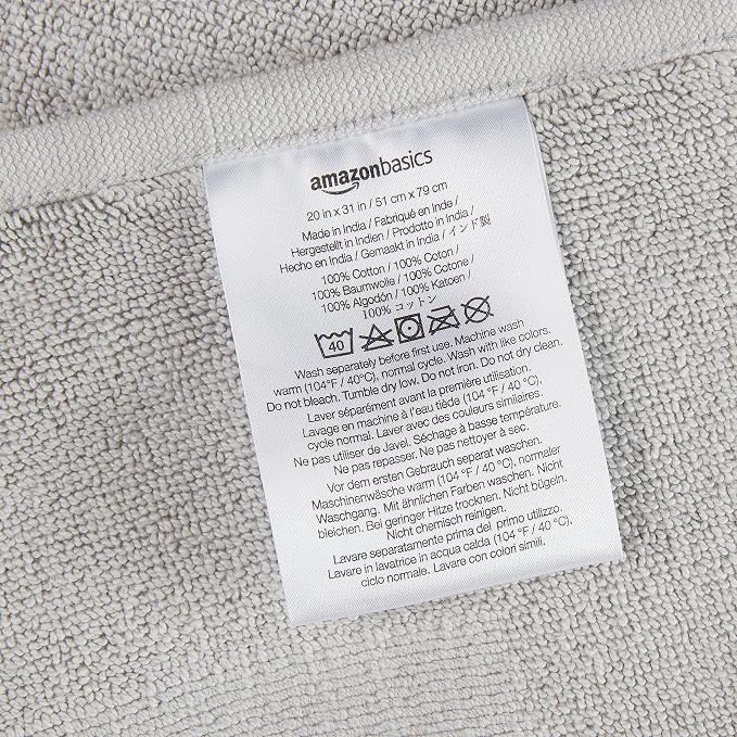 Amazon Basics Banded Bathroom Bath Rug Mat, 100% Cotton, 31 x 20 inches, Soft Silver (Pack of 2)