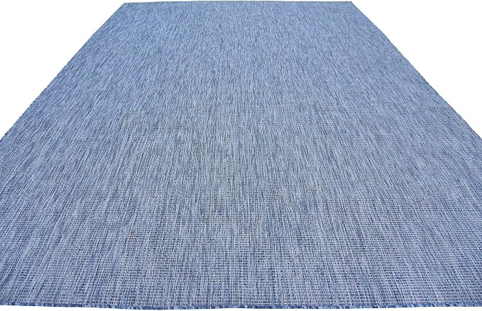 Unique Loom Collection Casual Transitional Solid Heathered Indoor/Outdoor Flatweave Area Rug (9' x 12' Rectangle, Blue/Navy Blue)