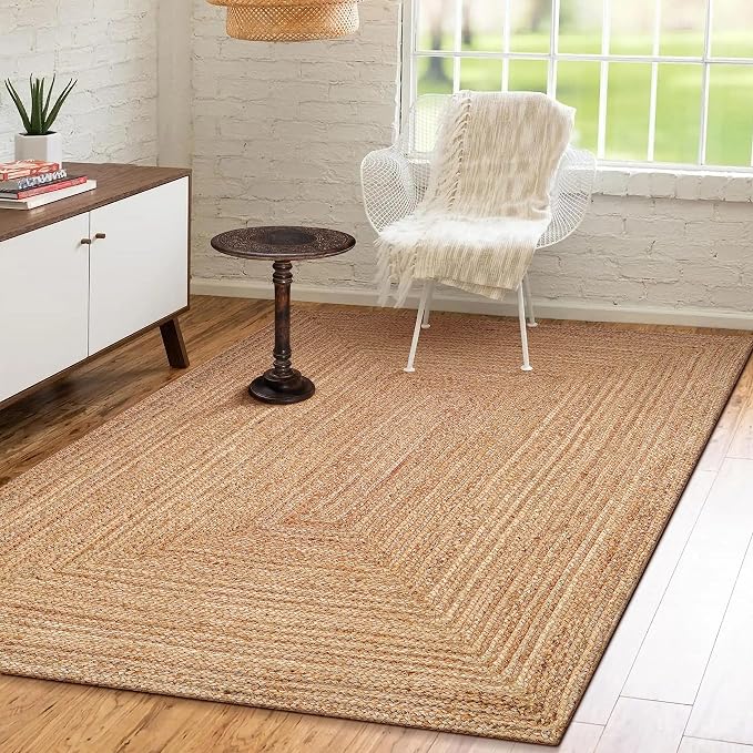 Savi Home Natural Jute Area Rug 4x6 FT – Handwoven Braided Farmhouse Rug, 72x48 Inch Handloom Entryway Rug, Rustic Doormat for Kitchen, Living Room, Pets & Indoor Decor