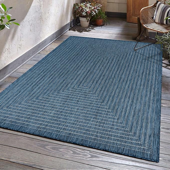 Adiva Rugs Outdoor Indoor Area Rug, Weather Resistant, Easy to Clean, Stain Resistant Floor Mat for Dining Room, Backyard, Deck, Patio (Azure Denim Blue, 2' x 3')