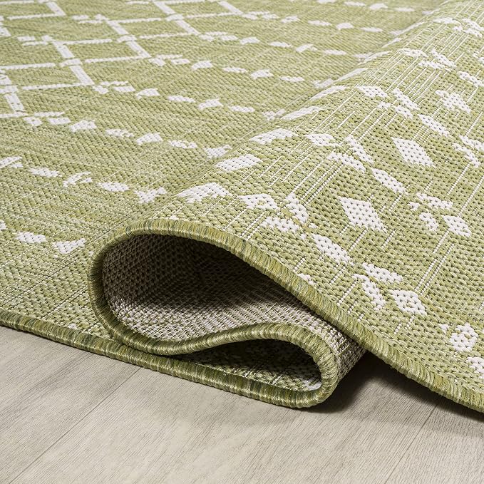 JONATHAN Y Moroccan Geometric Indoor Outdoor Runner Rug 2X10 Light Green/Cream, Ourika Textured Weave for Backyard, Patio, Porch, Easy-Cleaning, High Traffic, Pet-Friendly, Non-Shedding SMB108N-210