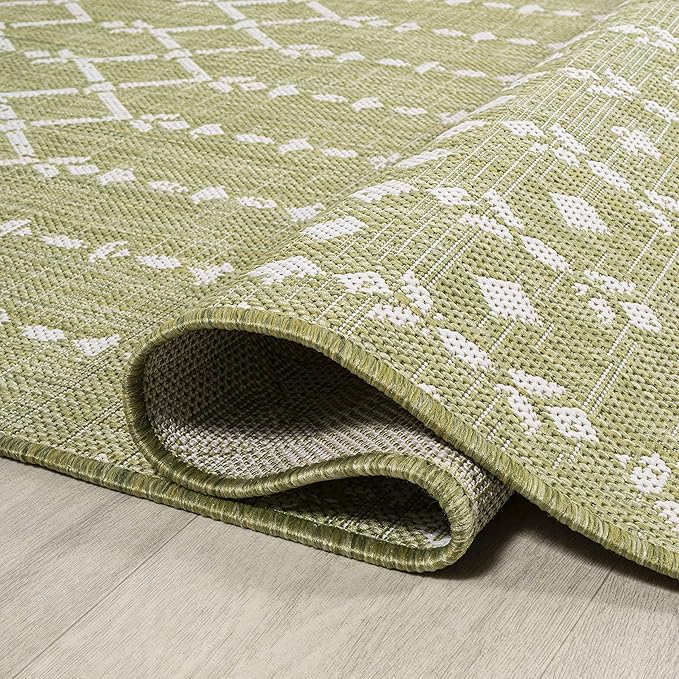 JONATHAN Y Moroccan Geometric Indoor Outdoor Round Area Rug 5 Ft Light Green/Cream, Ourika Textured Weave for Backyard, Patio, Porch, Easy-Cleaning, Pet-Friendly, Non-Shedding (SMB108N-5R)