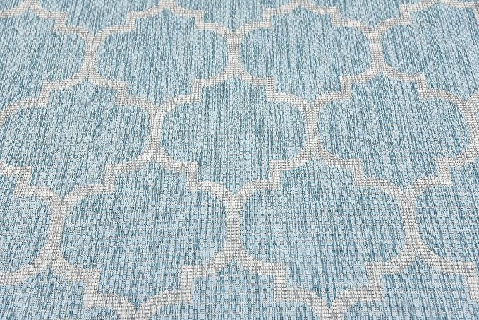 Unique Loom Outdoor Trellis Collection Area Rug (5' 1" x 8' Rectangle, Aquamarine/ Gray)