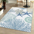 Tritard Coastal Area Rug 3x5 - Small Machine Washable Foldable Throw Rugs Non-Slip Beach Ocean Entryway Indoor Entrance Carpet for Kitchen Bathroom Laundry Bedroom Living Room, Blue