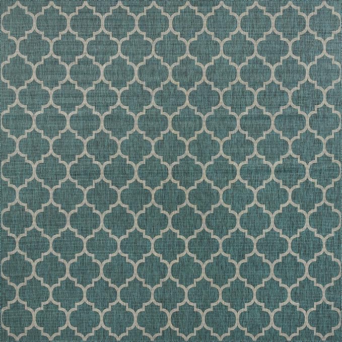 Unique Loom Outdoor Trellis Collection Area Rug - Trellis (Square 13' 0" x 13' 0", Teal/ Gray)