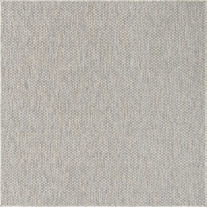 Unique Loom Collection Casual Transitional Solid Heathered Indoor/Outdoor Flatweave Area Rug (5' 3" Square, Light Gray/Ivory)