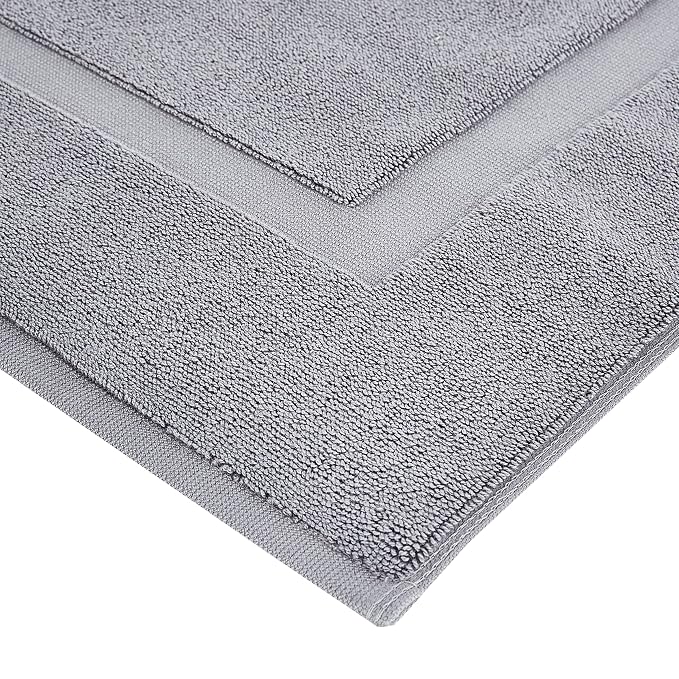 Amazon Basics Banded Bathroom Bath Rug Mat, Machine Washable, 100% Cotton, 31" x 20", Powder Gray (Pack of 2)