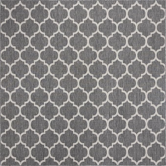 Unique Loom Outdoor Trellis Collection Area Rug - Trellis (Square 10' 8" x 10' 8", Black/ Ivory)