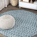 JONATHAN Y Moroccan Geometric Indoor Outdoor Round Area Rug 3 Ft Teal/Gray, Ourika Textured Weave for Backyard, Patio, Porch, Easy-Cleaning, High Traffic, Pet-Friendly, Non-Shedding (SMB108C-3R)